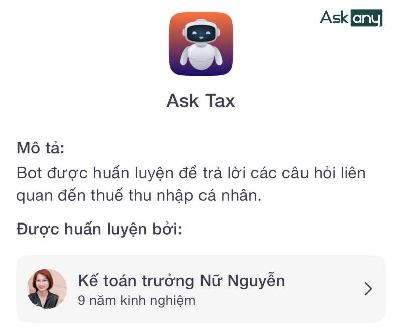 AI tư vấn thuế Askany được huấn luyện bởi chuyên gia