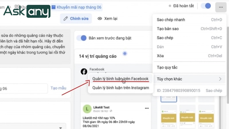 Lấy link bài viết tự tạo trên Trình quảng cáo Facebook 