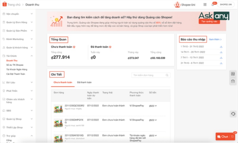 Hình thức rút tiền tại Shopee