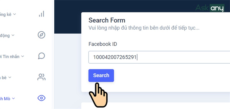 Nhập ID Facebook vừa tìm được