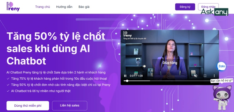 Trải nghiệm chatbot Preny