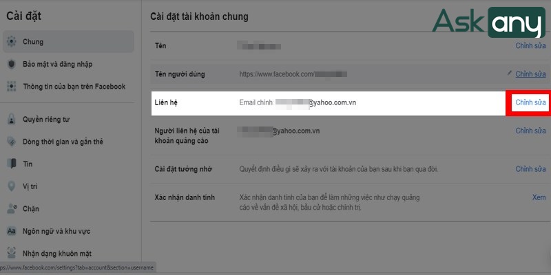 Chỉnh sửa địa chỉ email