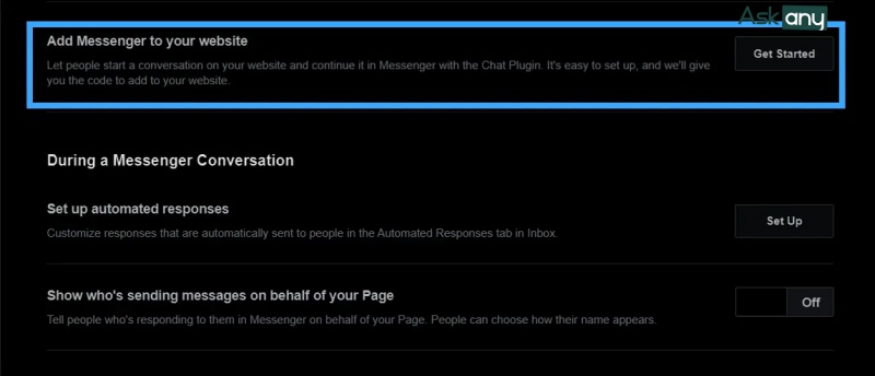 Chọn Add Messenger to your website