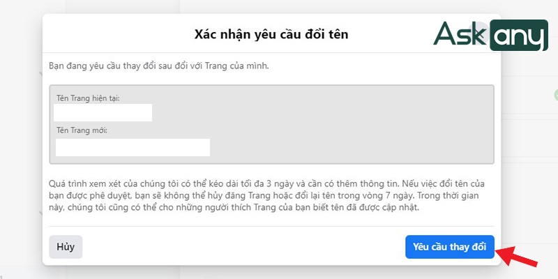 Cách thay đổi tên fanpage