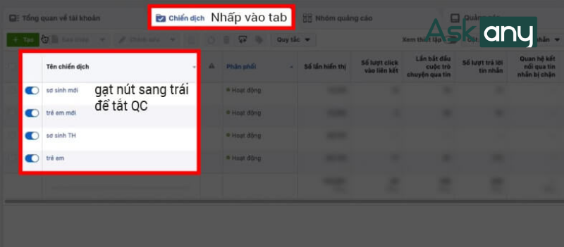 Cách dừng chạy quảng cáo trên Facebook ở cấp độ chiến dịch