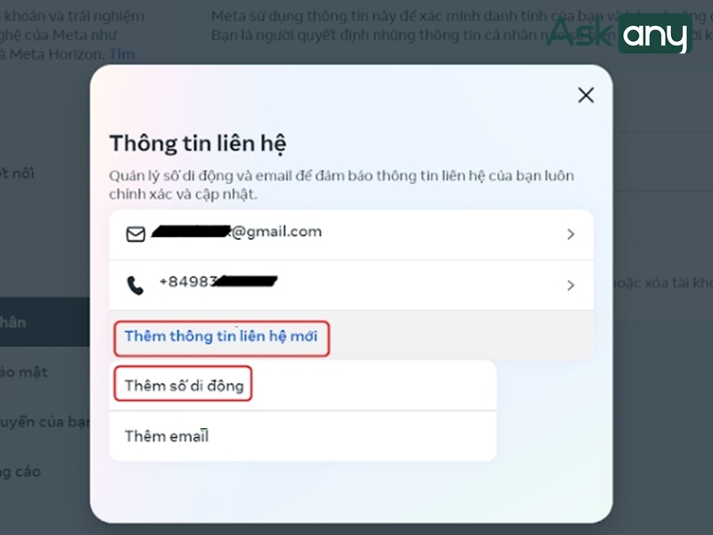 Cách thêm số điện thoại vào tài khoản Facebook