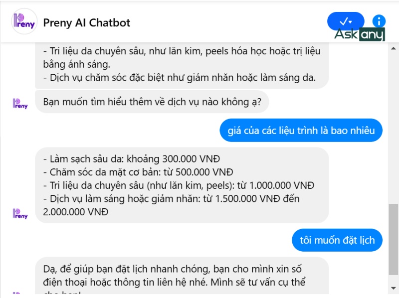 Preny cho phép huấn luyện và triển khai nhiều kịch bản chatbot bán hàng khác nhau