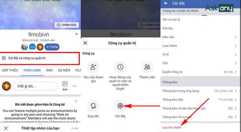 Lưu trữ nhóm trên Facebook bằng điện thoại