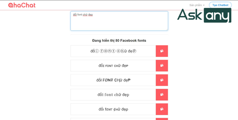 Đổi font chữ Facebook bằng Aha Chat