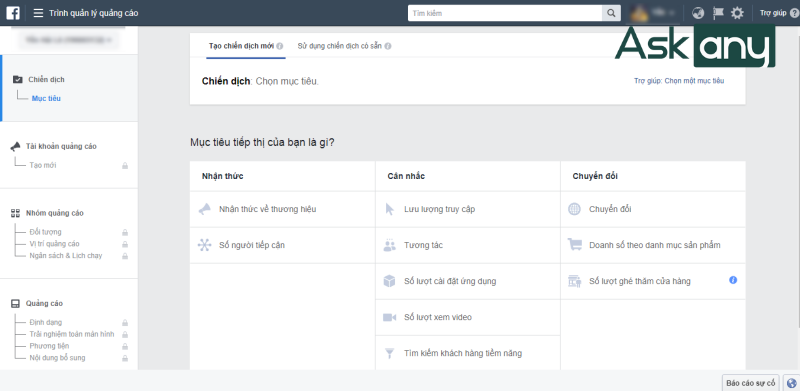 Chọn mục tiêu chiến dịch quảng cáo mật ong trên Facebook