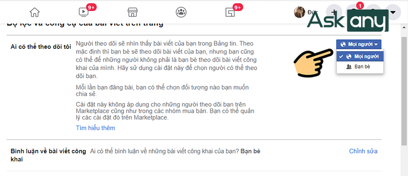 Vào mục Ai có thể theo dõi tôi chọn Mọi người