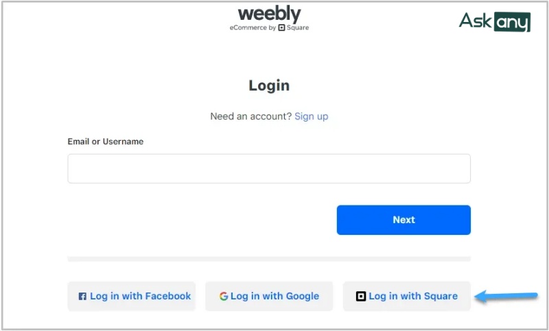 Đăng nhập vào Weebly