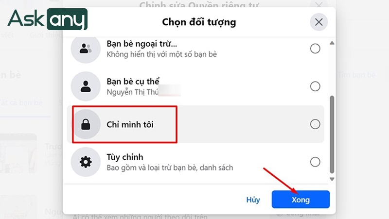 Chọn mục Chỉ mình tôi