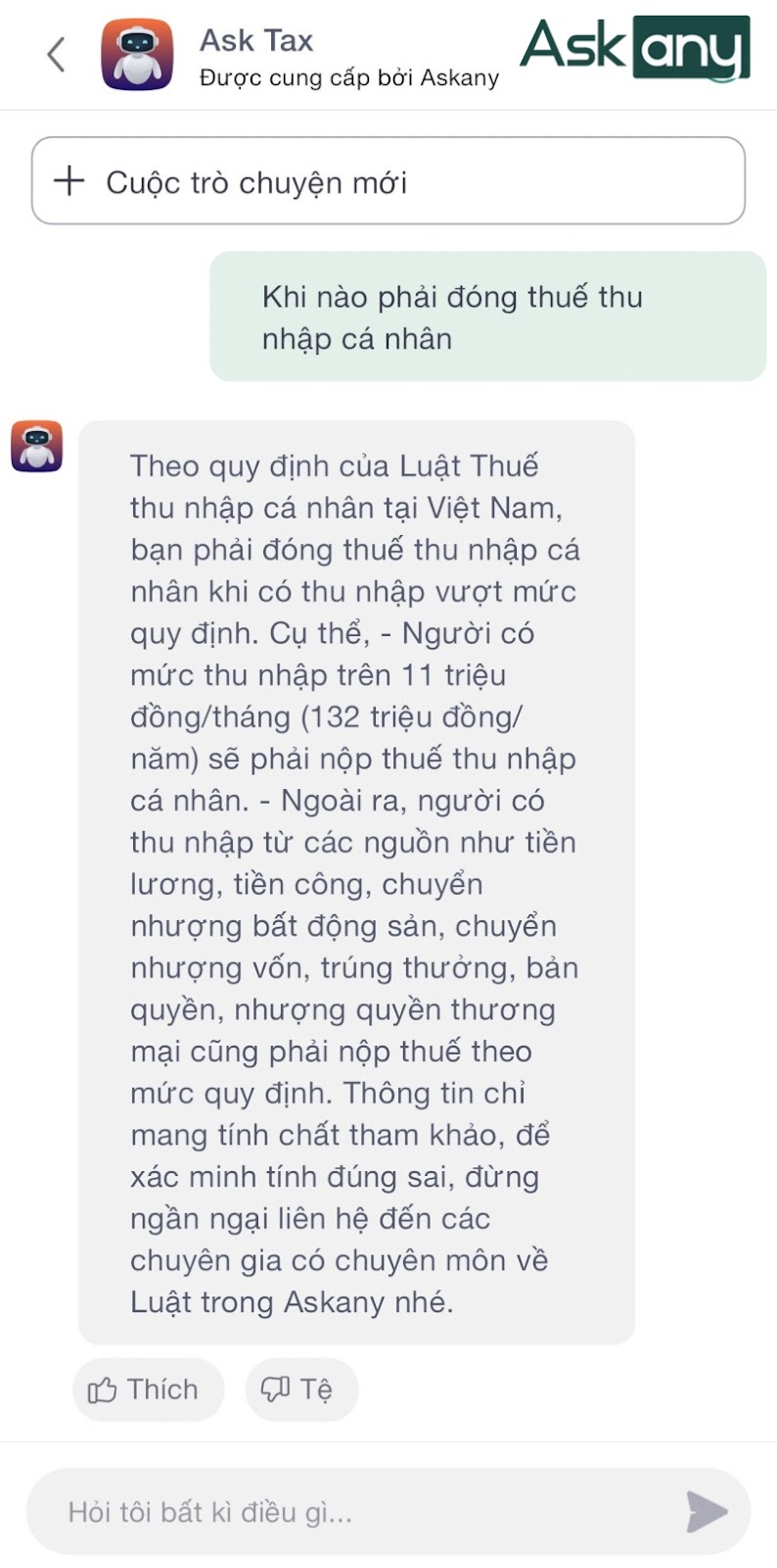 Nhập câu hỏi và chờ kết quả