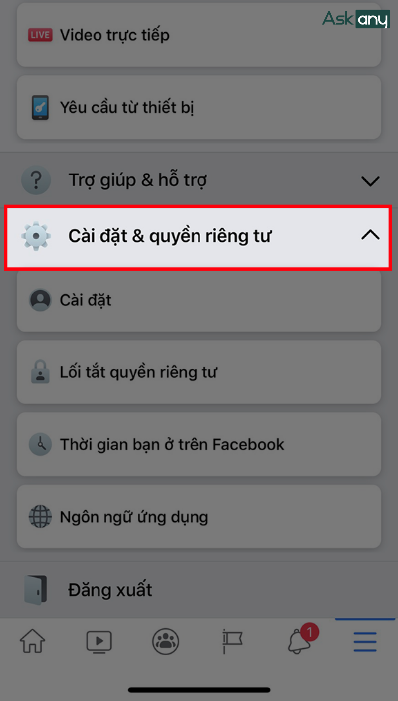 Chọn Cài đặt và quyền riêng tư