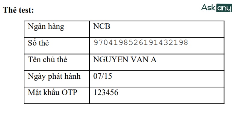 Điền thông tin từ thẻ test