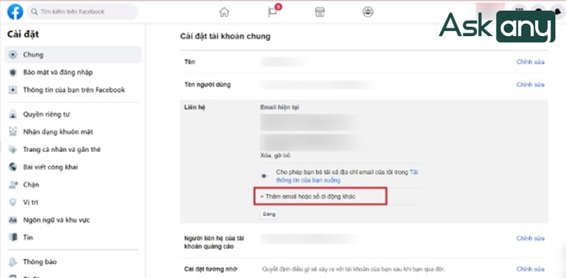 Cách thêm email mới vào tài khoản Facebook