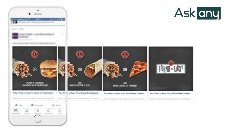 Chipotle áp dụng Carousel Ads cho chiến dịch Friend hoặc Faux