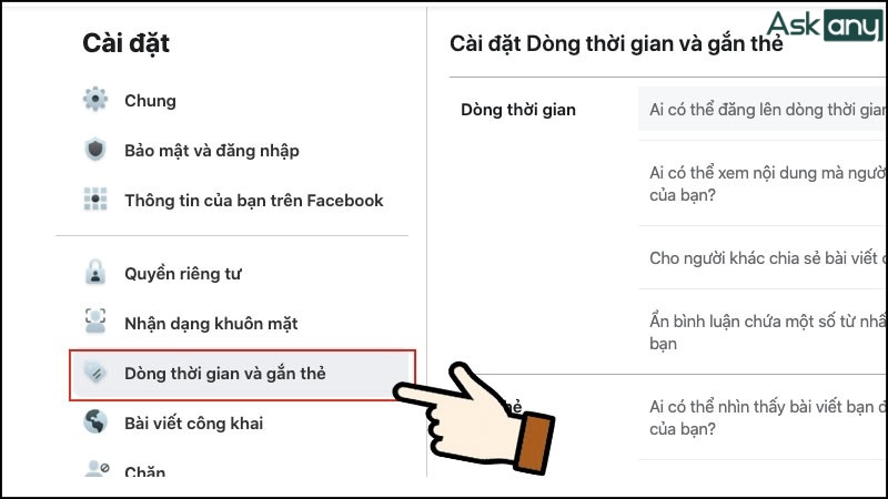 Bấm Dòng thời gian và gắn thẻ