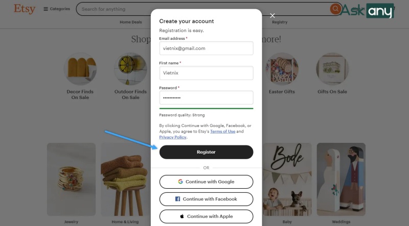 cách tạo tài khoản Etsy