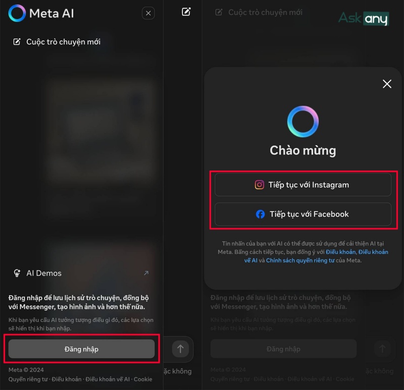 Truy cập Meta AI và đăng nhập tài khoản