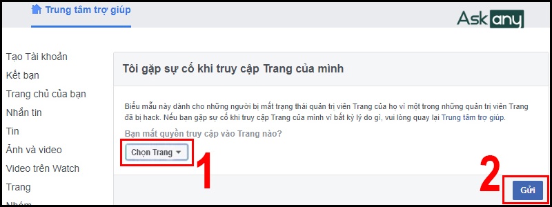 Báo cáo fanpage bị mất