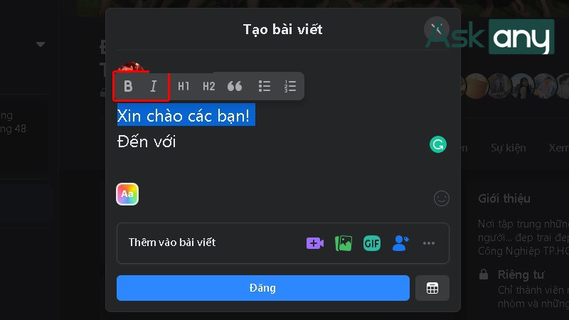 Thay đổi định dạng chữ trong nhóm Facebook