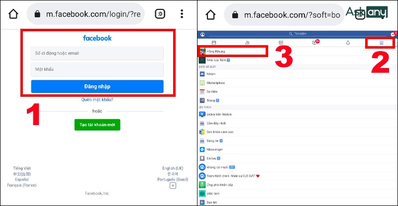 Đăng nhập vào tài khoản Facebook