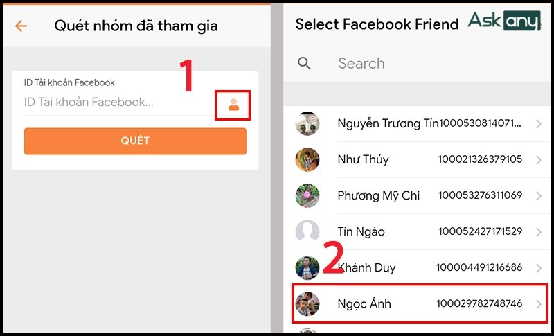 Chọn tài khoản Facebook mà bạn muốn kiểm tra