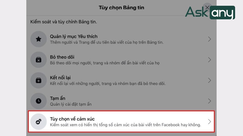 Mục “Tùy chọn về cảm xúc”