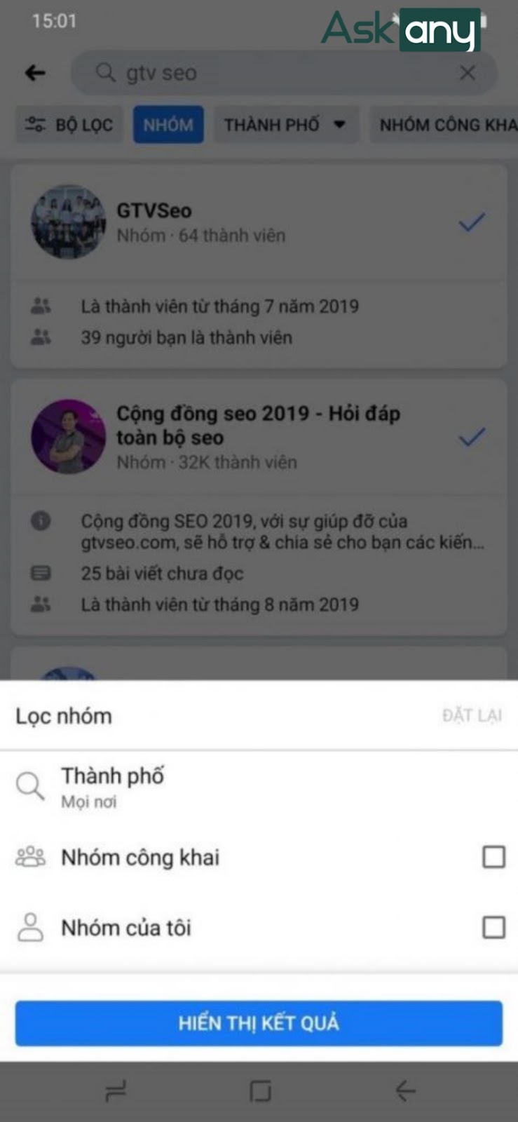 Tìm nhóm kín mà muốn gia nhập