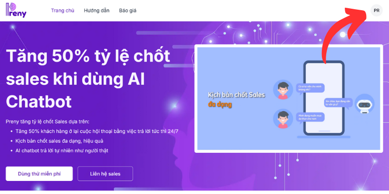 chọn PR để tạo chatbot fanpage